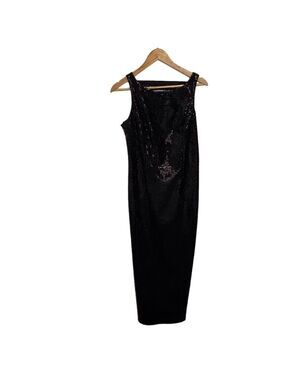 LORI Weidner design black maxi dress shinny sleeveless soirée luxury classic 8